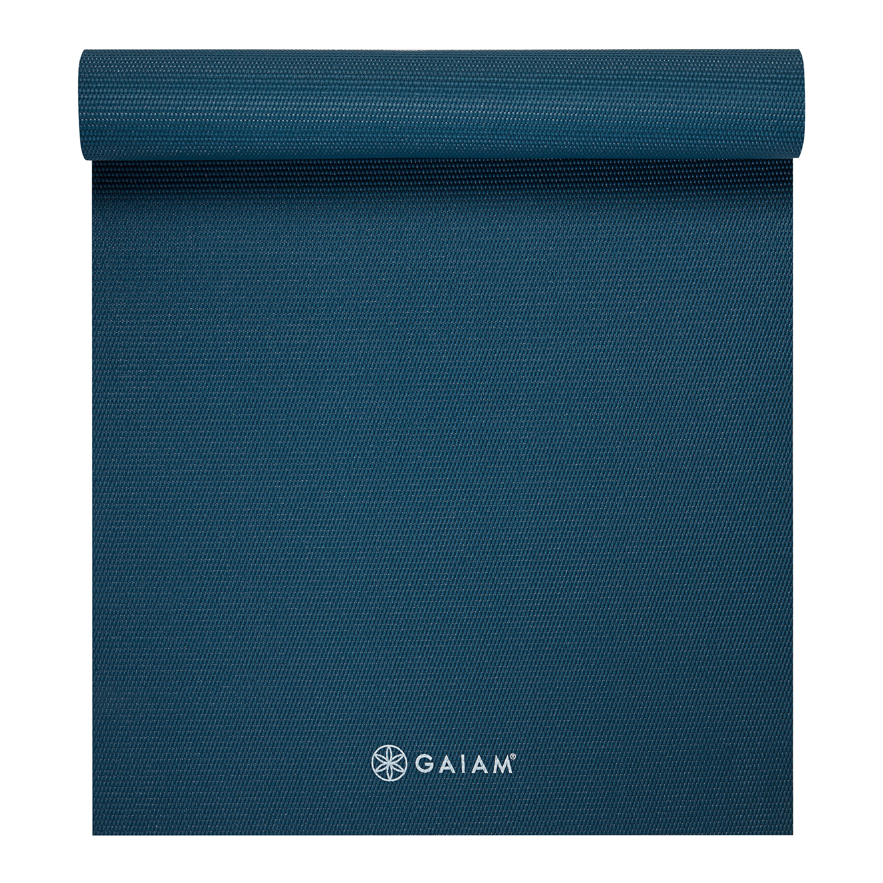 Gaiam Solid Color Yoga Mat Marine top rolled